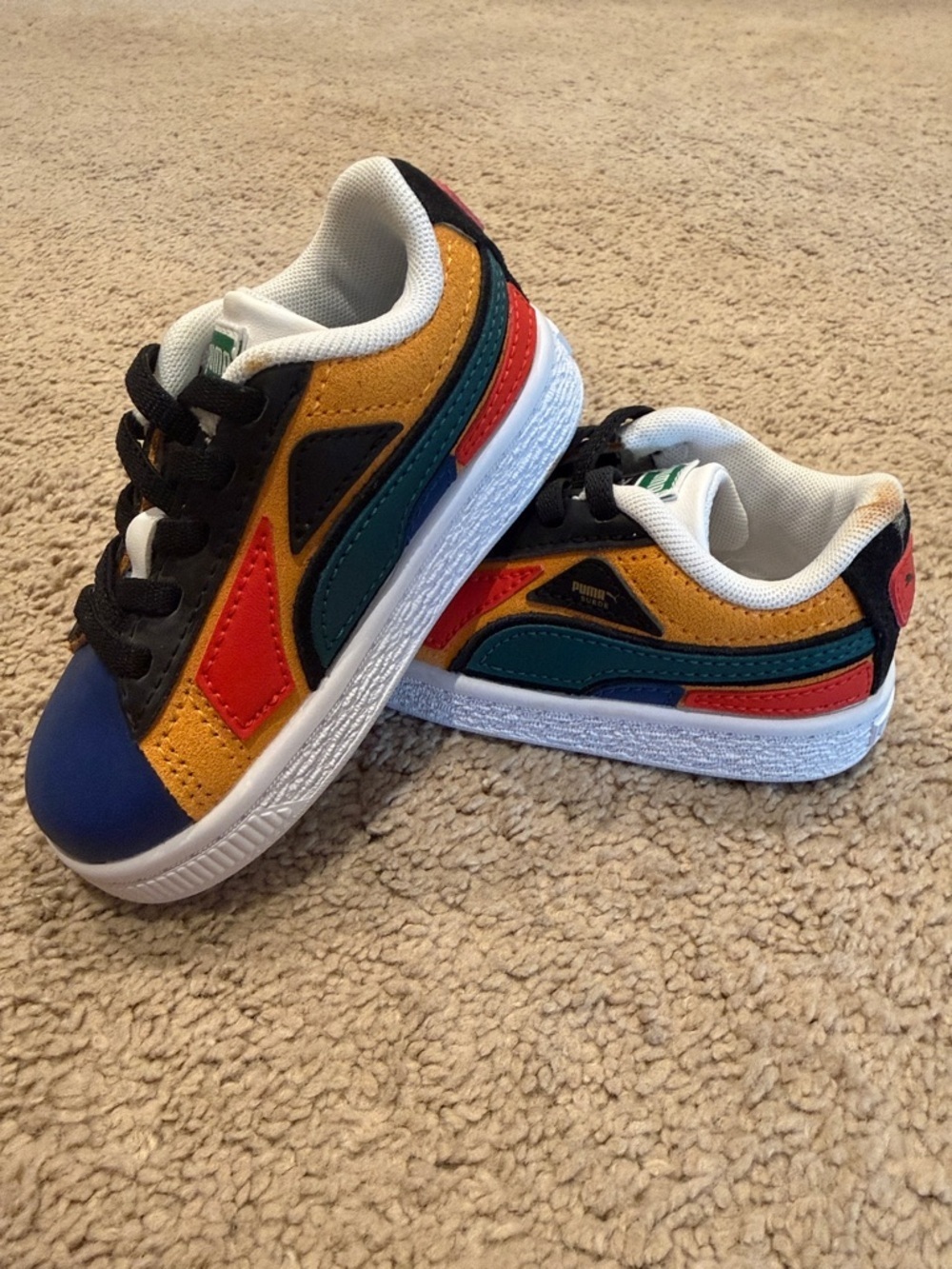 Puma Kids' Multicolor Suede Lace-Up Sneaker - Yellow, Teal, Blue, Red, Black - Picture 2 of 9